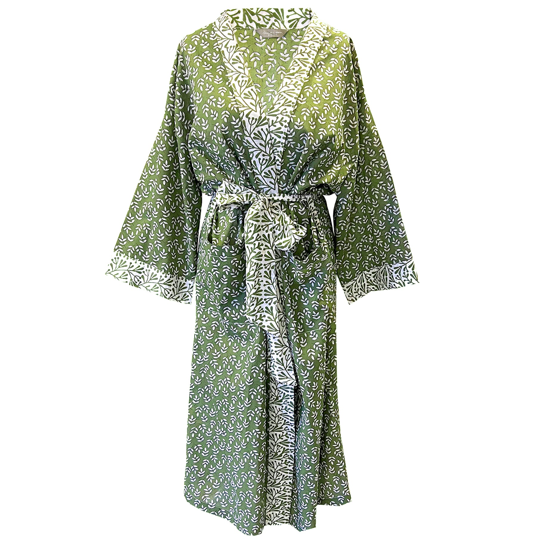 Long Kimono Peach Flowers - Mint Green