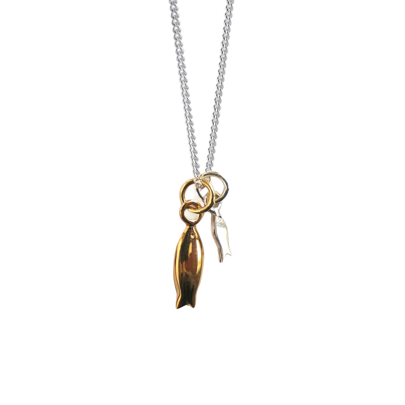 Ditsy Double: Tiny Gold Fish and Mini Silver Fish Charm Necklace