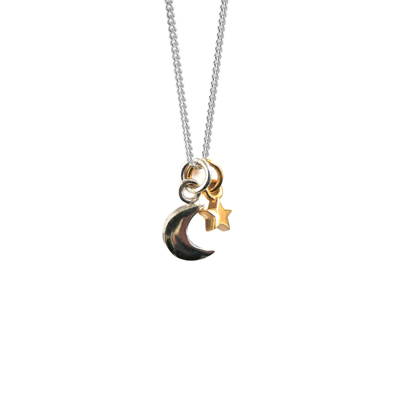 Ditsy Double: Mini Silver Moon and Gold Star Charm Necklace