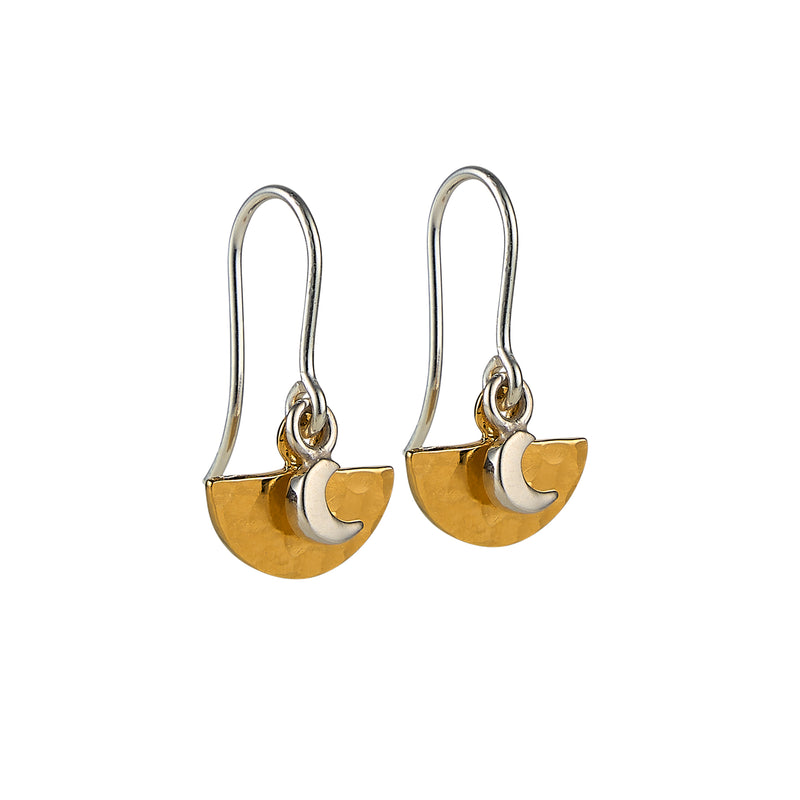 Mini Hammered Gold Semi-Circle Hook Earrings with Mini Silver Moons