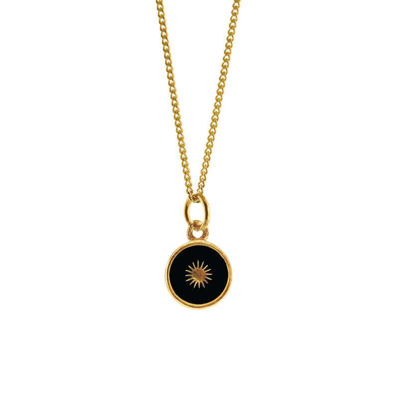 Inset Sun Enamel Black Gold Necklace EN112-B
