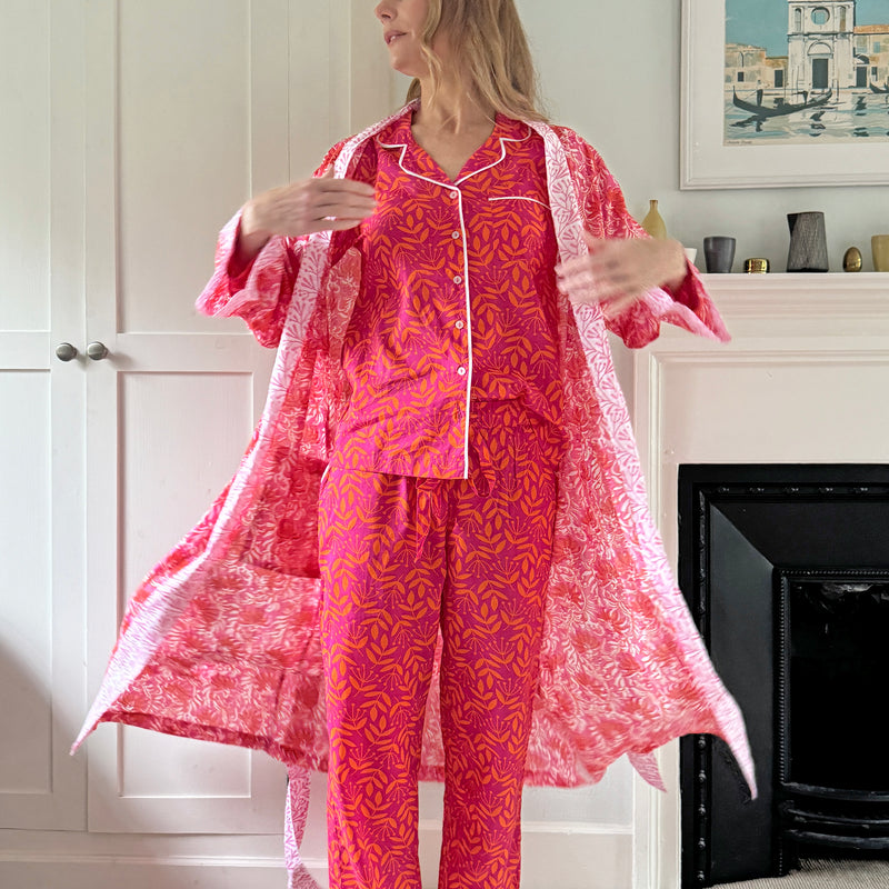 Summer Meadow Magenta & Orange Cotton Pyjamas