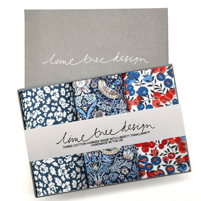 NEW - 3 Hankies made with Liberty Tana Lawn - Anchors Away