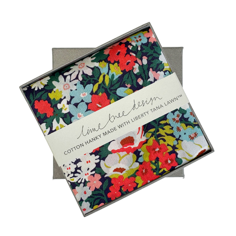 NEW Single Boxed Hanky made with Liberty Tana Lawn Thorpe Green/Red - Unit of 3