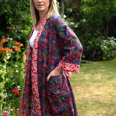 NEW Long Kimono Robe Fuchsia Ciara - Made with Liberty Fabric in the UK