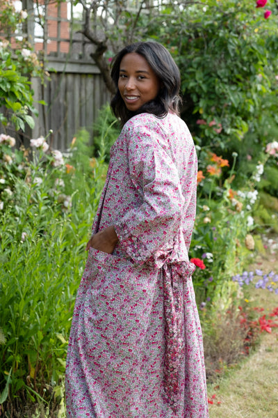 NEW Long Kimono Robe: Poppy Forest Pink - Made with Liberty Fabric in the UK