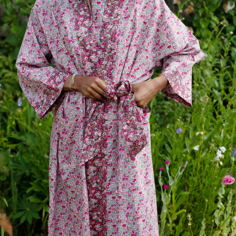 NEW Long Kimono Robe: Poppy Forest Pink - Made with Liberty Fabric in the UK