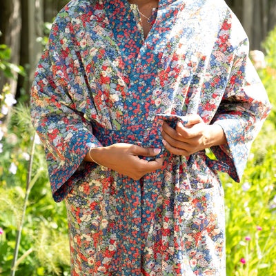NEW Long Kimono Robe Red Thorpe - Made with Liberty Fabric in the UK