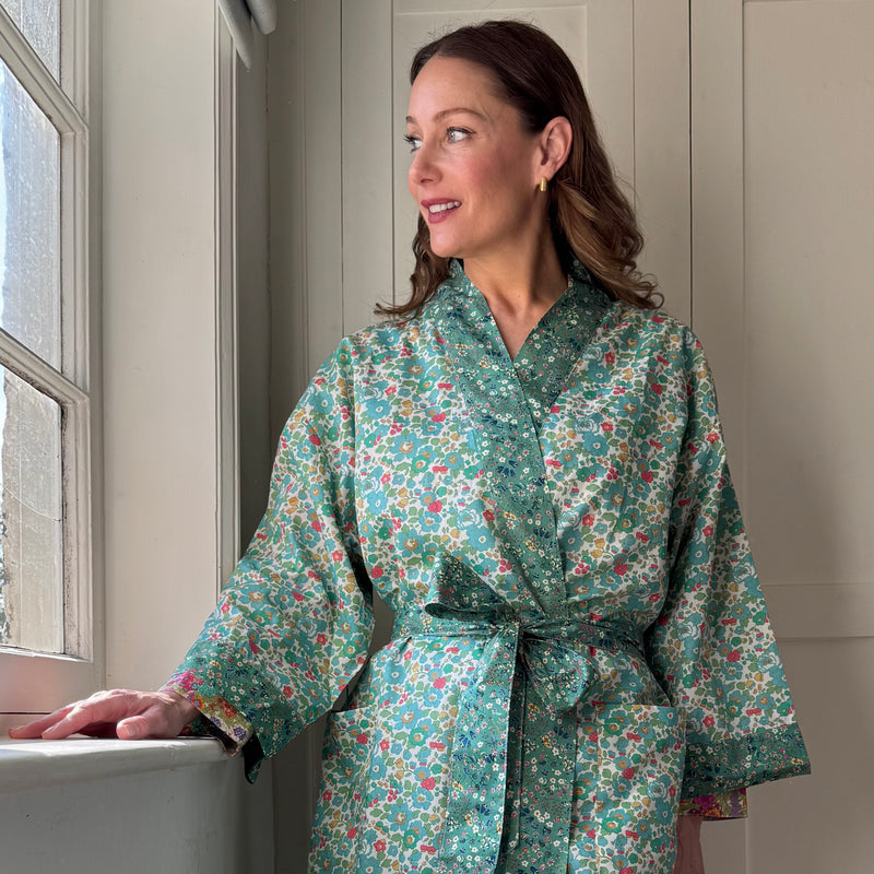 Long Kimono Robe: Green Betsy - Made with Liberty Fabric