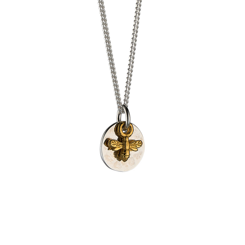 Mini Hammered Silver Disc and Gold Bee Necklace