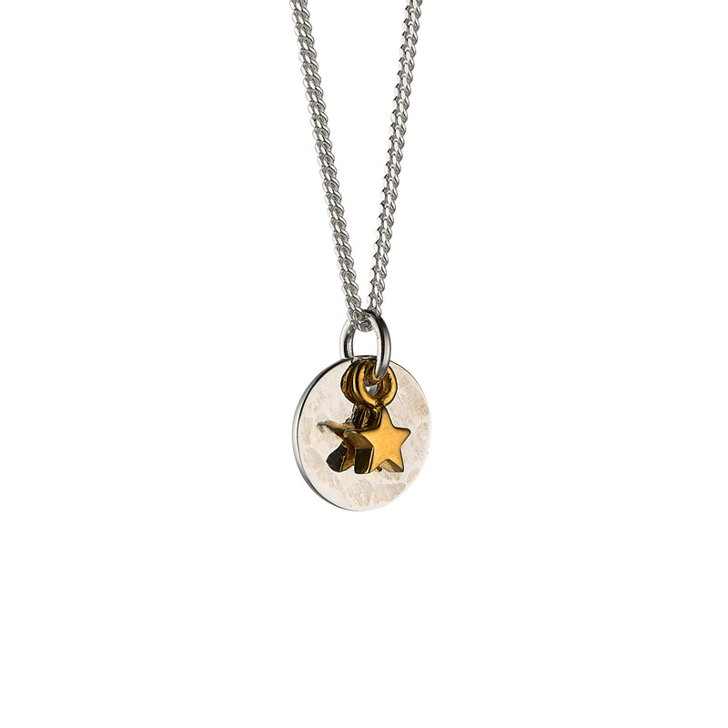 Mini Hammered Silver Disc and Gold Star Necklace