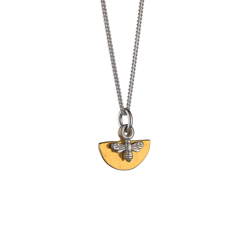 Mini Hammered Semi-Circle in Gold Vermeil with Mini Bee Necklace