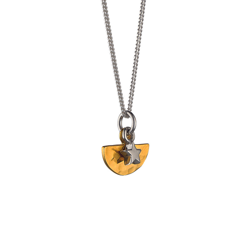 Mini Hammered Semi-Circle in Gold Vermeil with Mini Star Necklace