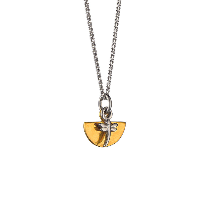 Mini Hammered Semi-Circle in Gold Vermeil with Mini Dragonfly Necklace