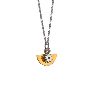 Mini Hammered Semi-Circle in Gold Vermeil with Mini Flower Necklace