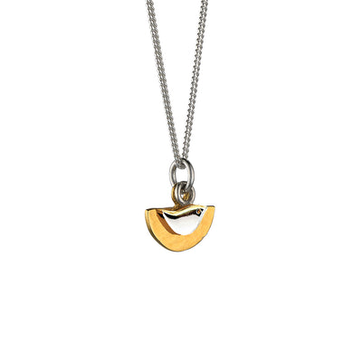 Mini Hammered Semi-Circle in Gold Vermeil with Mini Bird Necklace