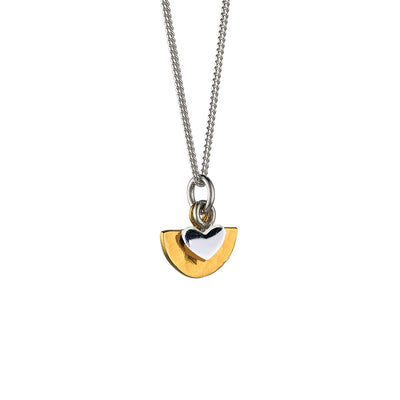 Mini Hammered Semi-Circle in Gold Vermeil with Mini Heart Necklace