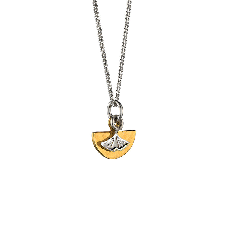 Mini Hammered Semi-Circle in Gold Vermeil with Mini Gingko Necklace