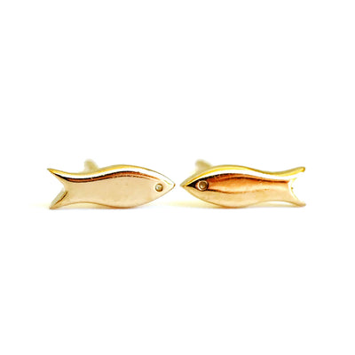 Mini Fish Stud Earrings Silver or Gold Vermeil