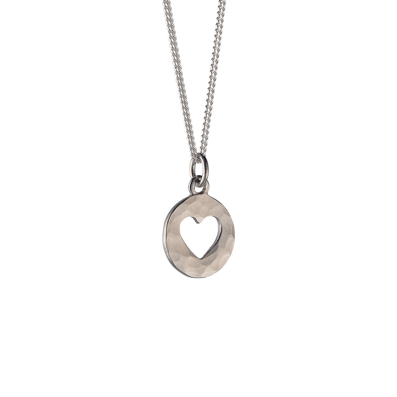 Small Silhouette Necklace with Cut-out Heart: Hammered Sterling Silver