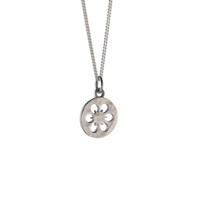 Small Silhouette Necklace with Cut-out Flower: Hammered Sterling Silver