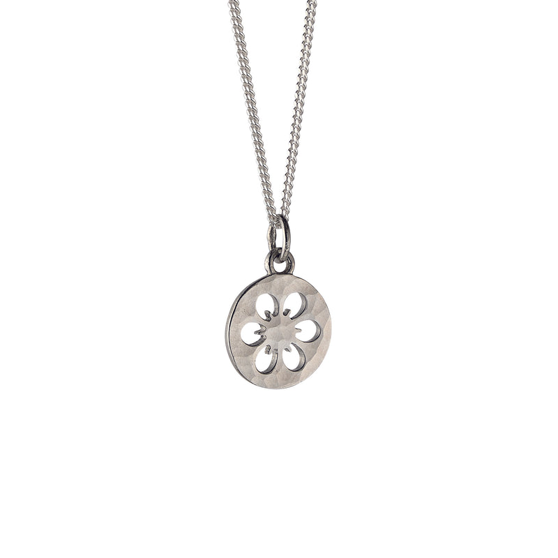 Small Silhouette Necklace with Cut-out Flower: Hammered Sterling Silver