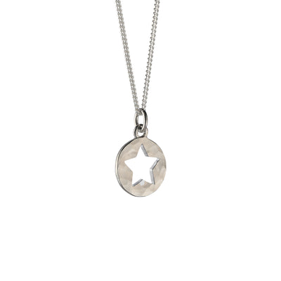 Small Silhouette Necklace with Cut-out Star: Hammered Sterling Silver