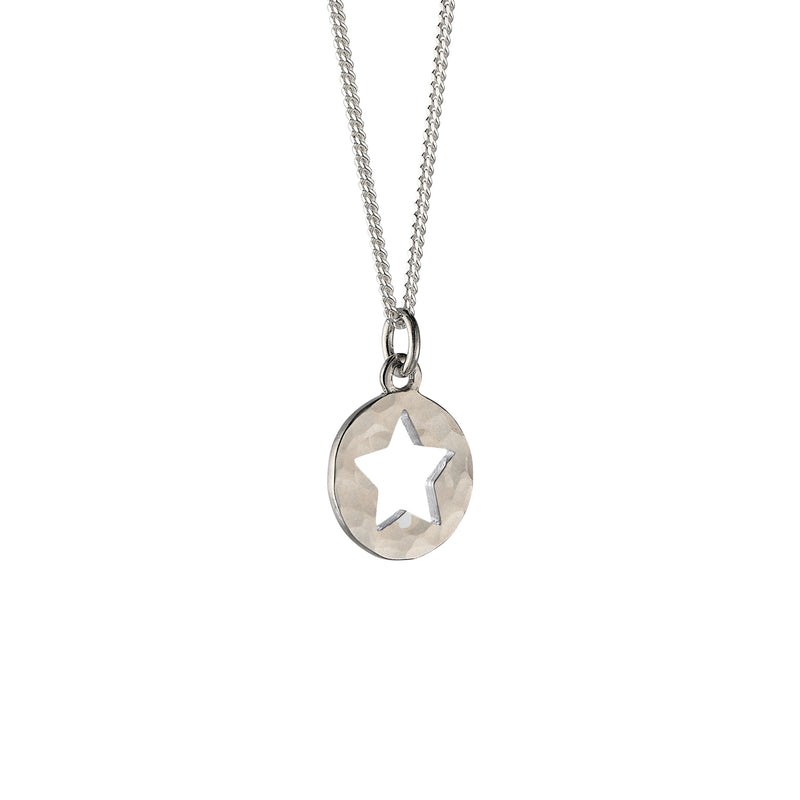 Small Silhouette Necklace with Cut-out Star: Hammered Sterling Silver