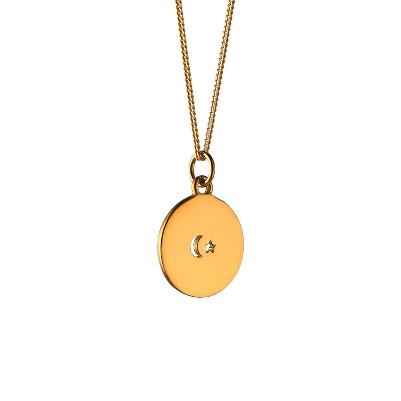 Silhouette Necklace with Small Cut-out Moon & Star: Gold Vermeil