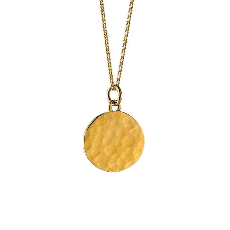 17mm Hammered Disc Gold Necklace
