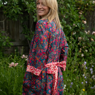 NEW Long Kimono Robe Fuchsia Ciara - Made with Liberty Fabric in the UK