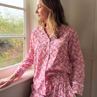 Leaf & Bud, Magenta & Orange Cotton Pyjamas - New Version