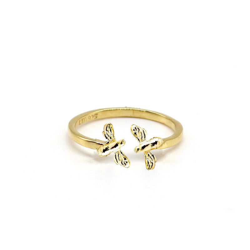 Adjustable Ring with Two Mini Bees in Gold Vermeil