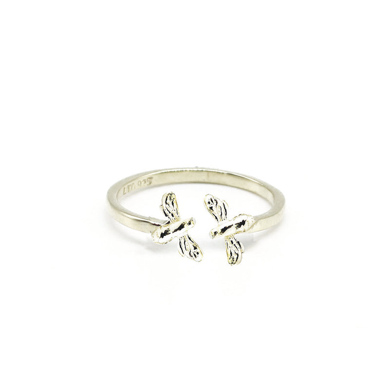 Adjustable Ring with Two Mini Bees in Sterling Silver