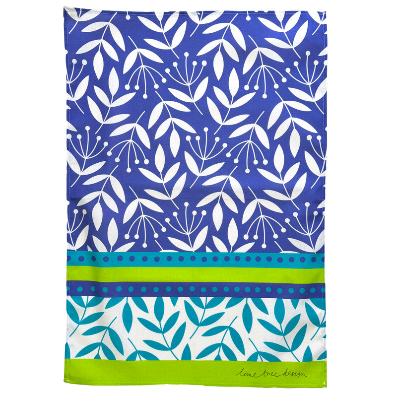 NEW Tea Towel: Summer Border Blue/Lime - Unit of 4