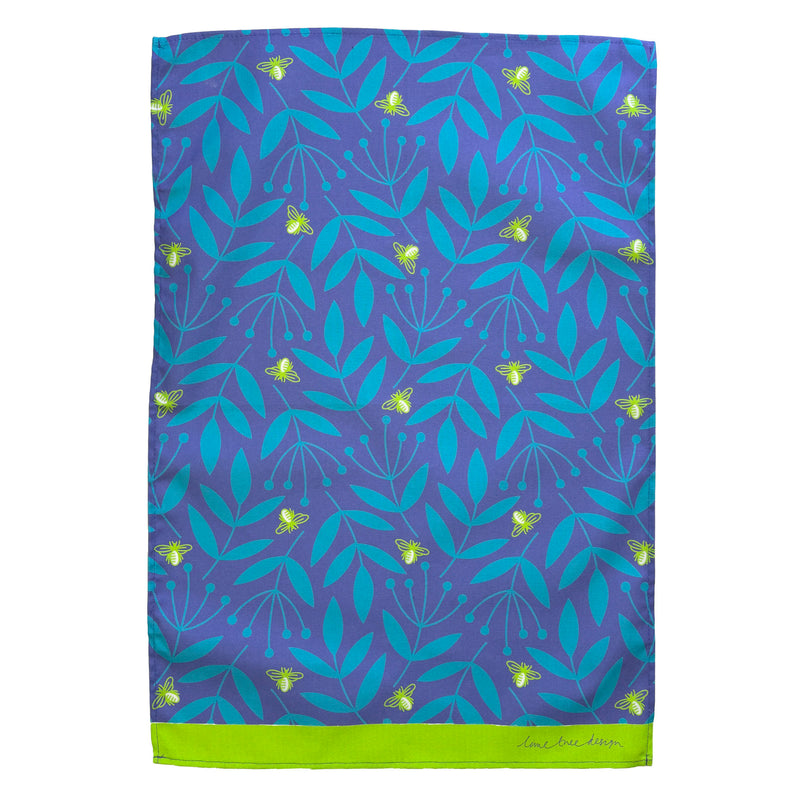 NEW Tea Towel: Tea Towel: Foliage & Bee Blue/Lime - Unit of 4