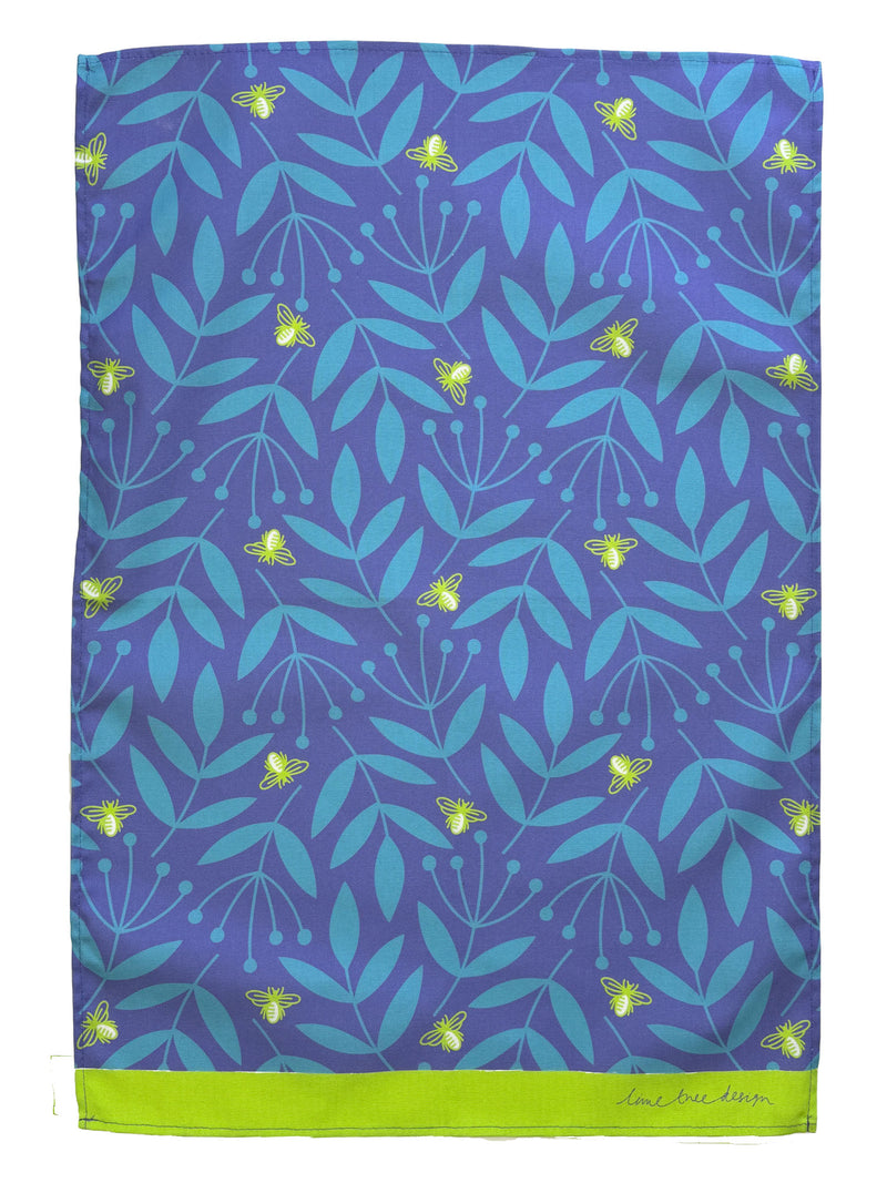 NEW Tea Towel: Tea Towel: Foliage & Bee Blue/Lime - Unit of 4