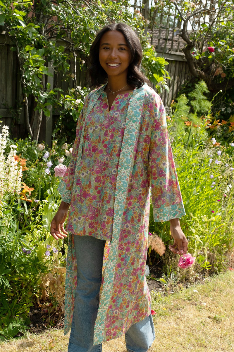 Long Kimono Robe Lime Ciara - Made with Liberty Fabric