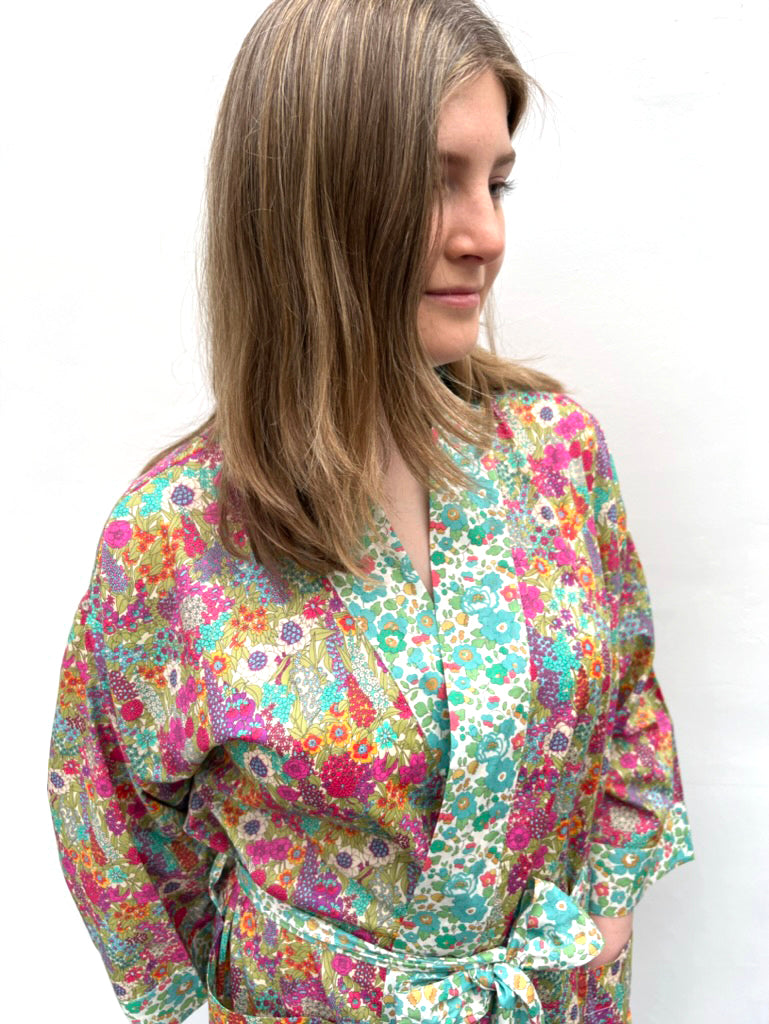 Long Kimono Robe Lime Ciara - Made with Liberty Fabric