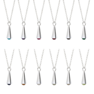 Silver Cone with Inset Birthstone Pendant Necklace