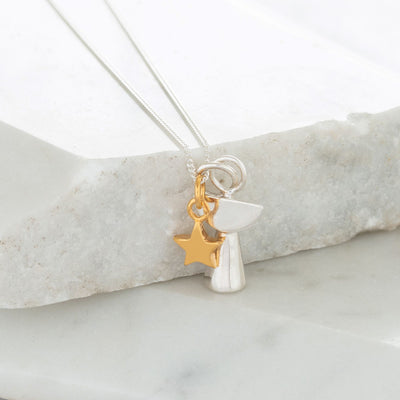 Silver Angel and Gold Star Charm Necklace