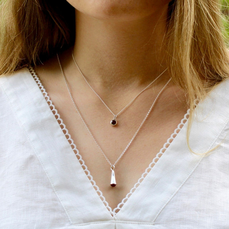 Silver Birthstone Charm Necklace October - Pink Tourmaline