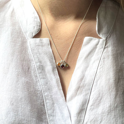 Silver Birthstone Charm Necklace September - Sapphire