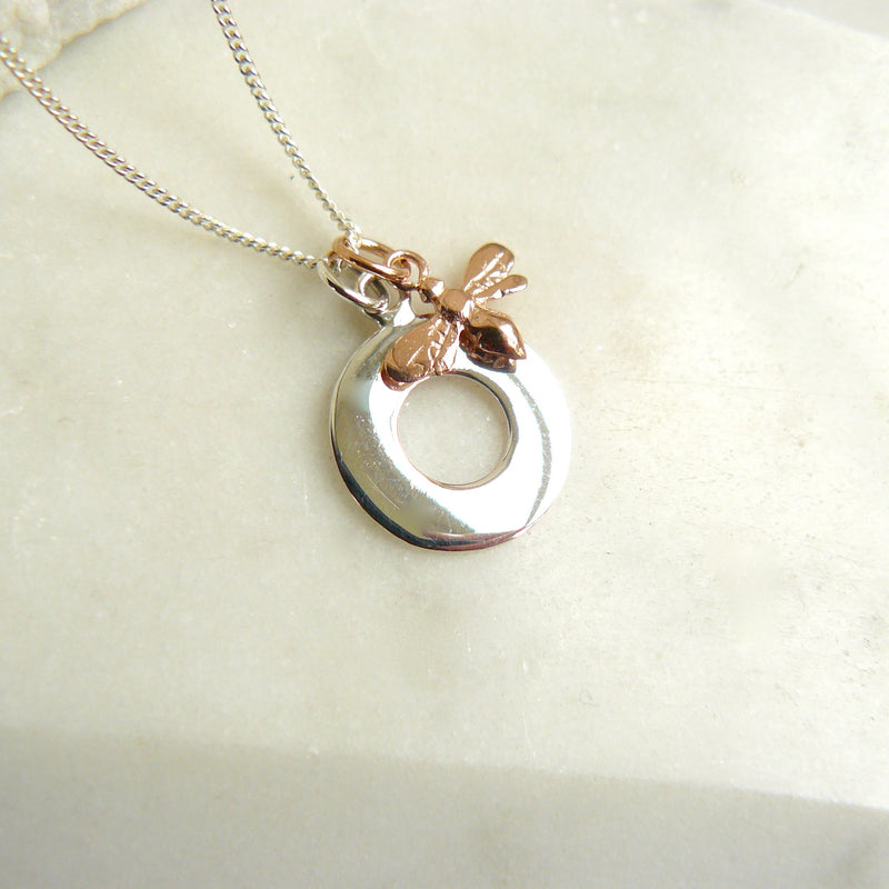 Silver Circle and Gold Bee Necklace