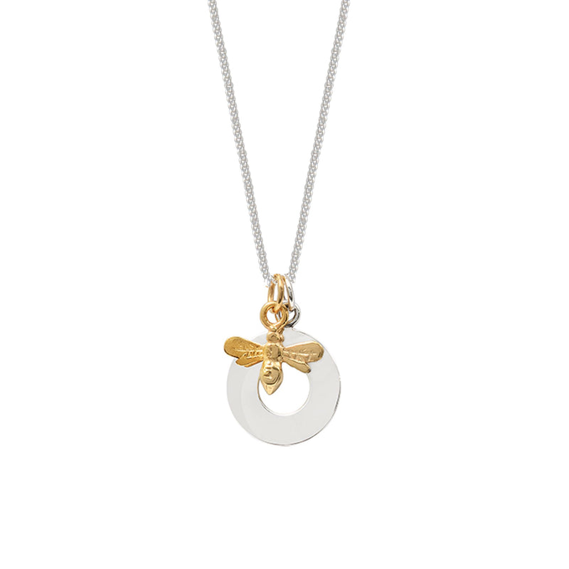 Silver Circle and Gold Bee Necklace