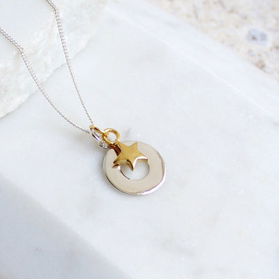 Silver Circle and Gold Star Necklace
