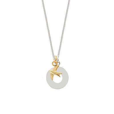 Silver Circle and Gold Swallow Necklace