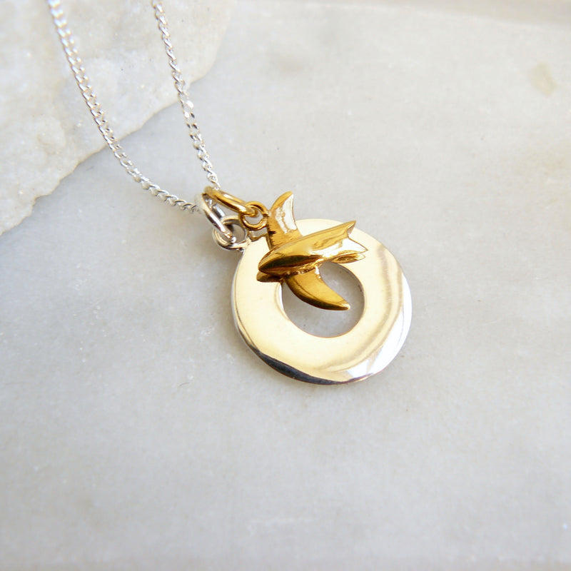Silver Circle and Gold Swallow Necklace