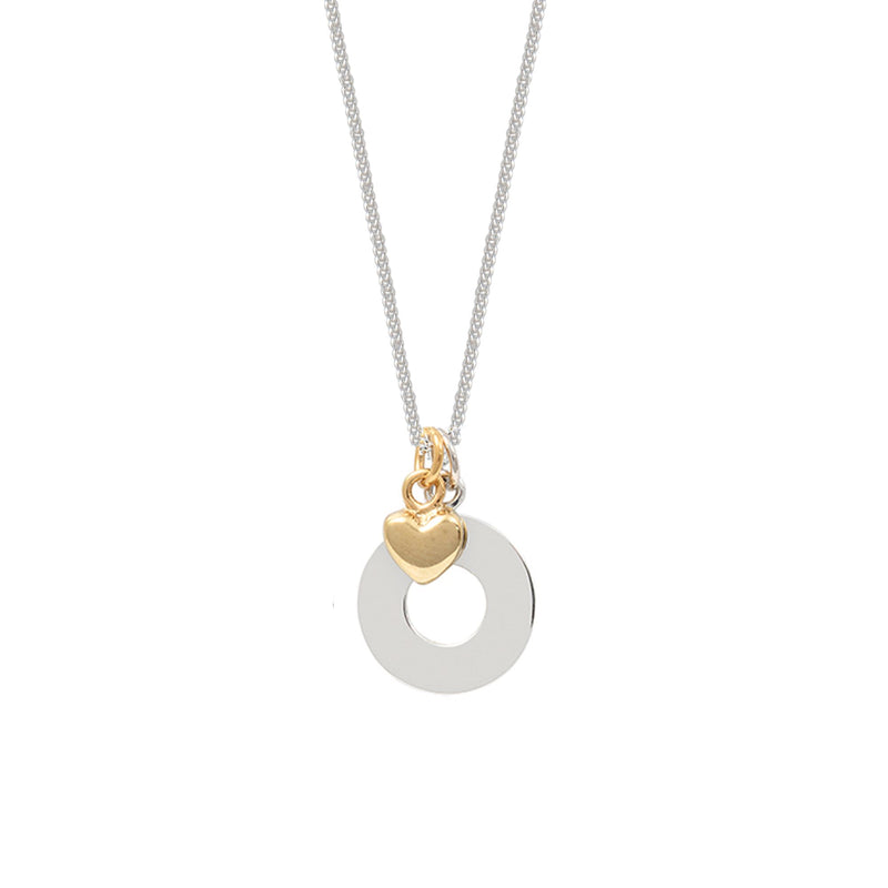 Silver Circle and Gold Heart Necklace
