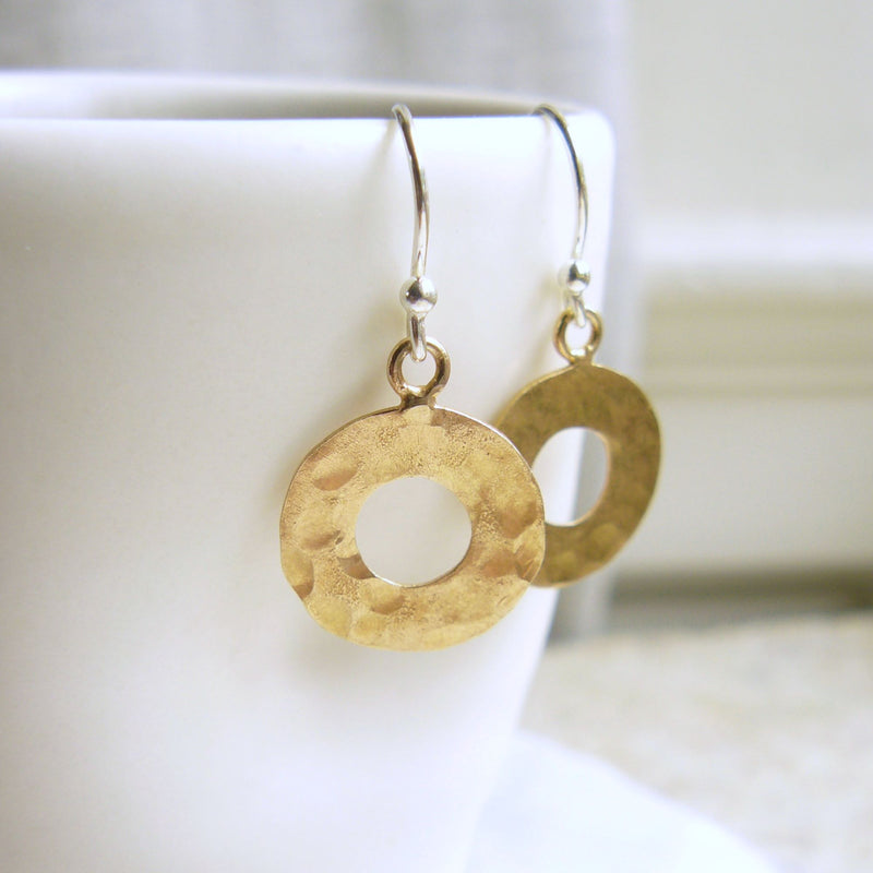 Hammered Circle Hook Earrings Gold